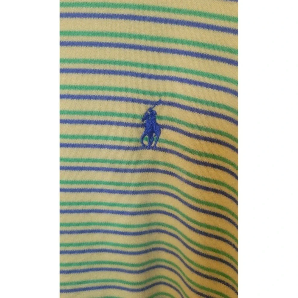 Vintage Ralph Lauren Polo Rugby Shirt yellow & blue striped pique‎ cotton sz XL